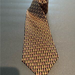 Salvatore Ferragamo Black and Gold Patterned Tie with dogs